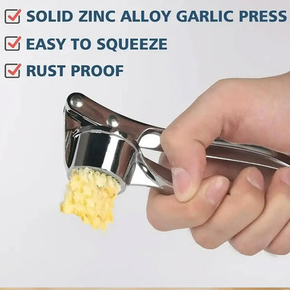 Stainless Steel 5-in-1 Garlic Press Multi-Tool - Durable and Easy-to-Clean Kitchen Utensil with Mincer, Crusher, Bottle Opener, Pit Remover, Ideal for Home Use and Gift Options