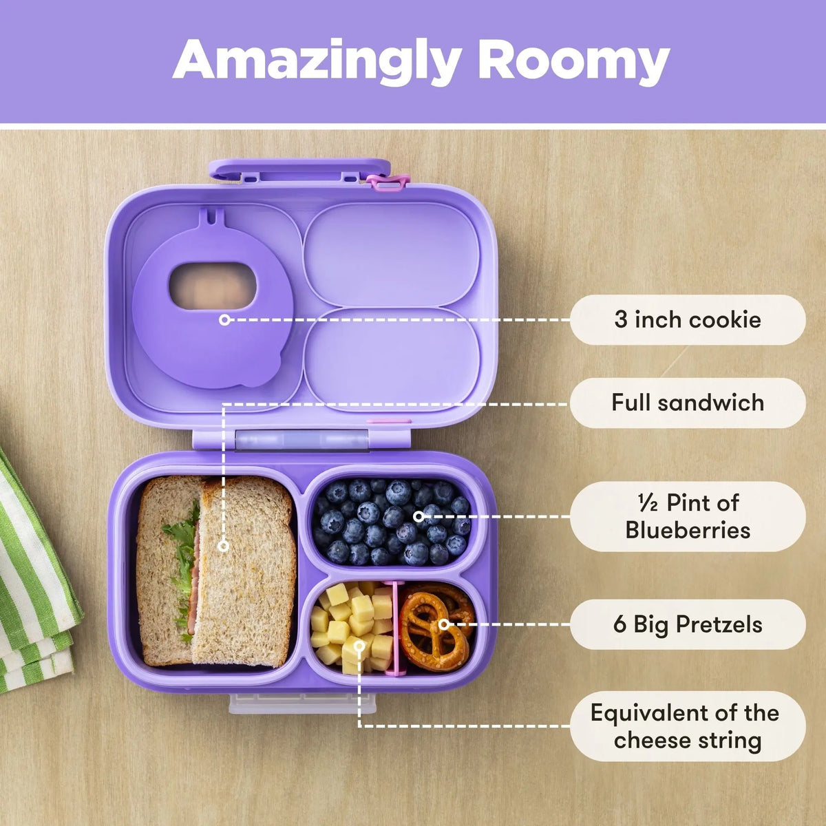 Omiebox Lite Plastic Bento Box for Cold Lunches - Includes Cooling Pack, Treasure Pocket, and Meal Prep Snack Containers - Ideal for Back to School
