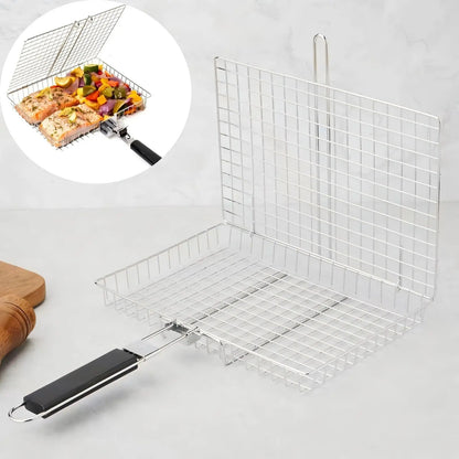Rectangular Carbon Steel Outdoor BBQ Grill Rack - Spacious Single Sheet with Handle, Durable Barbecue Utensils for Home and Festive Use