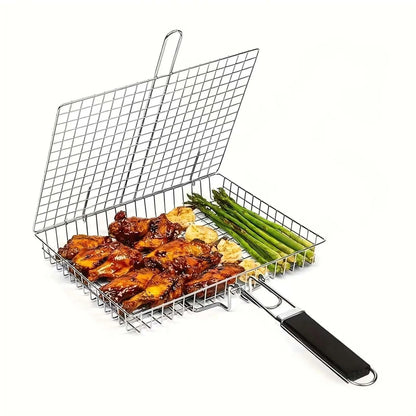 Rectangular Carbon Steel Outdoor BBQ Grill Rack - Spacious Single Sheet with Handle, Durable Barbecue Utensils for Home and Festive Use