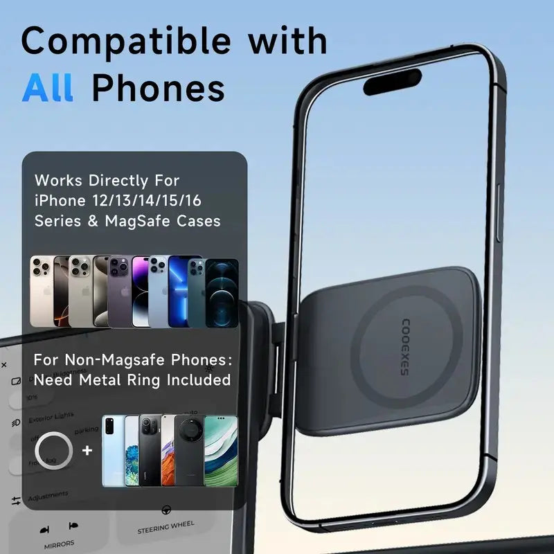 MagSafe Magnetic Car Phone Holder - 20Kg Dual-Sided Auto Accessory, Ultra-Thin Anti-Shake Dashboard Mount with 270°-360° Adjustable Rotation, No-View-Blocking Design, Compatible with iPhone 17 Pro Max and Most Smartphones