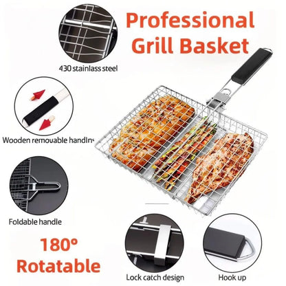 Rectangular Carbon Steel Outdoor BBQ Grill Rack - Spacious Single Sheet with Handle, Durable Barbecue Utensils for Home and Festive Use