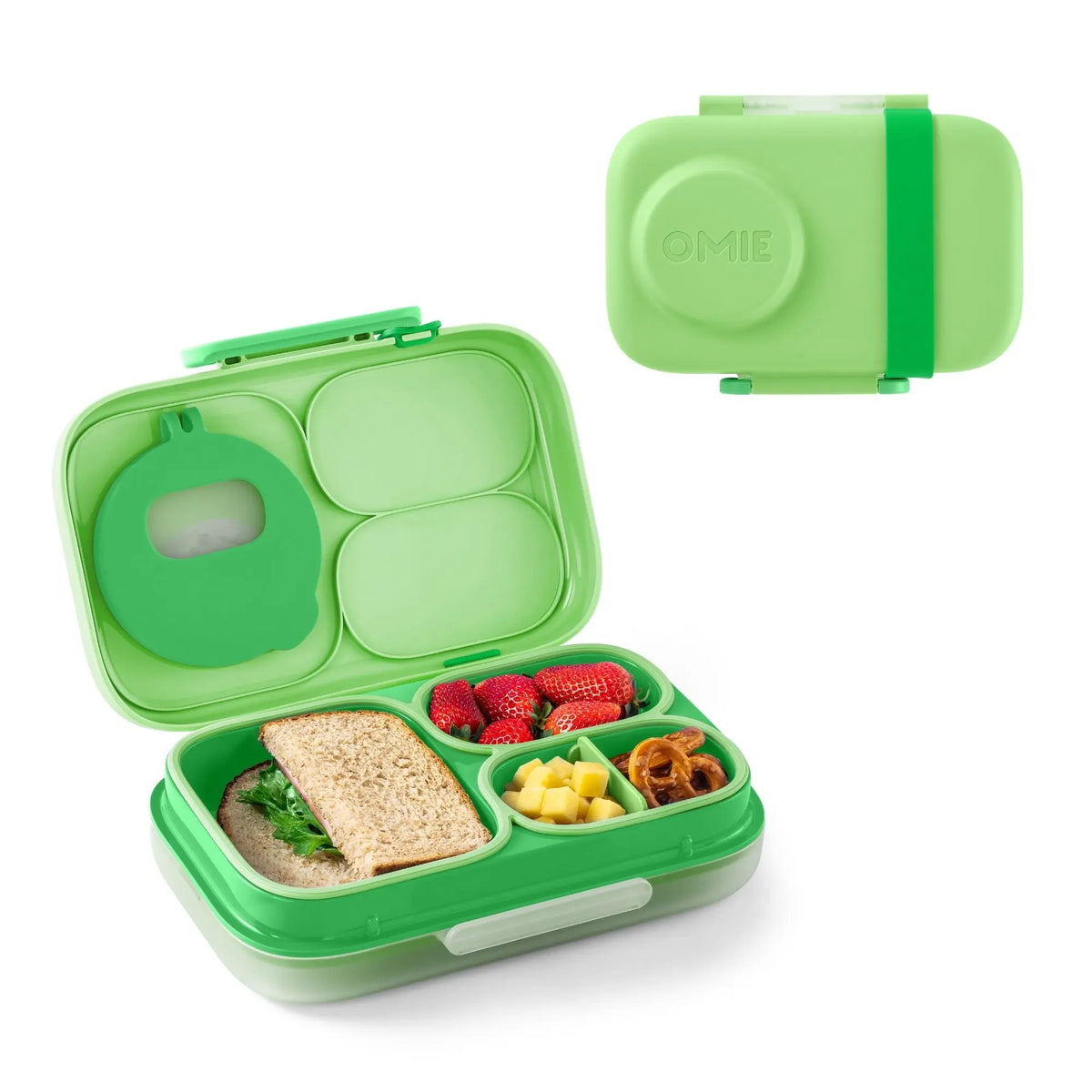 Omiebox Lite Plastic Bento Box for Cold Lunches - Includes Cooling Pack, Treasure Pocket, and Meal Prep Snack Containers - Ideal for Back to School