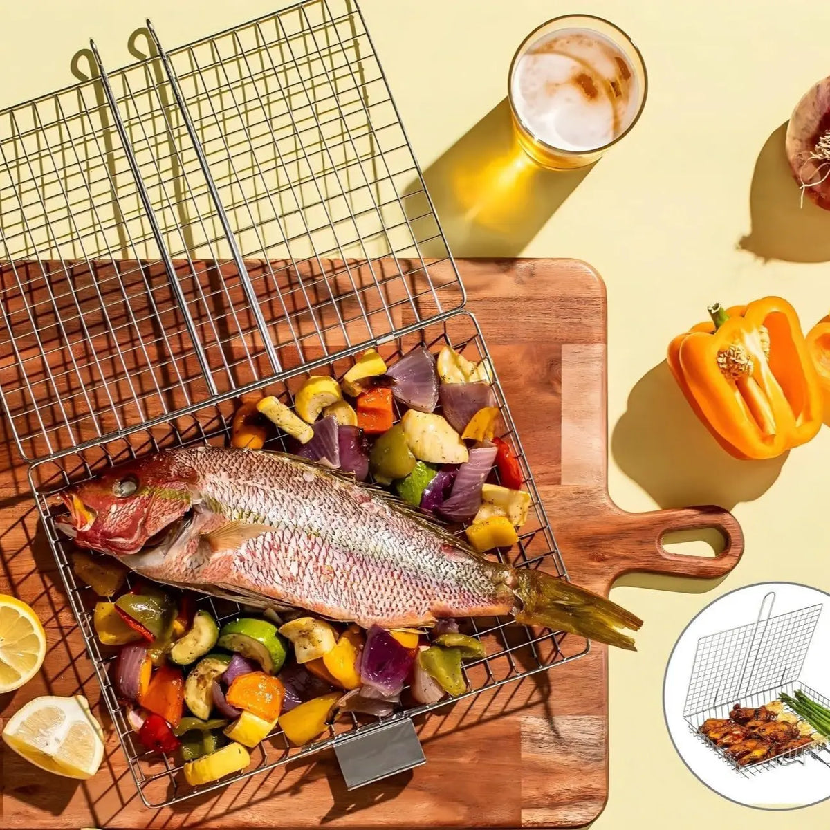Rectangular Carbon Steel Outdoor BBQ Grill Rack - Spacious Single Sheet with Handle, Durable Barbecue Utensils for Home and Festive Use