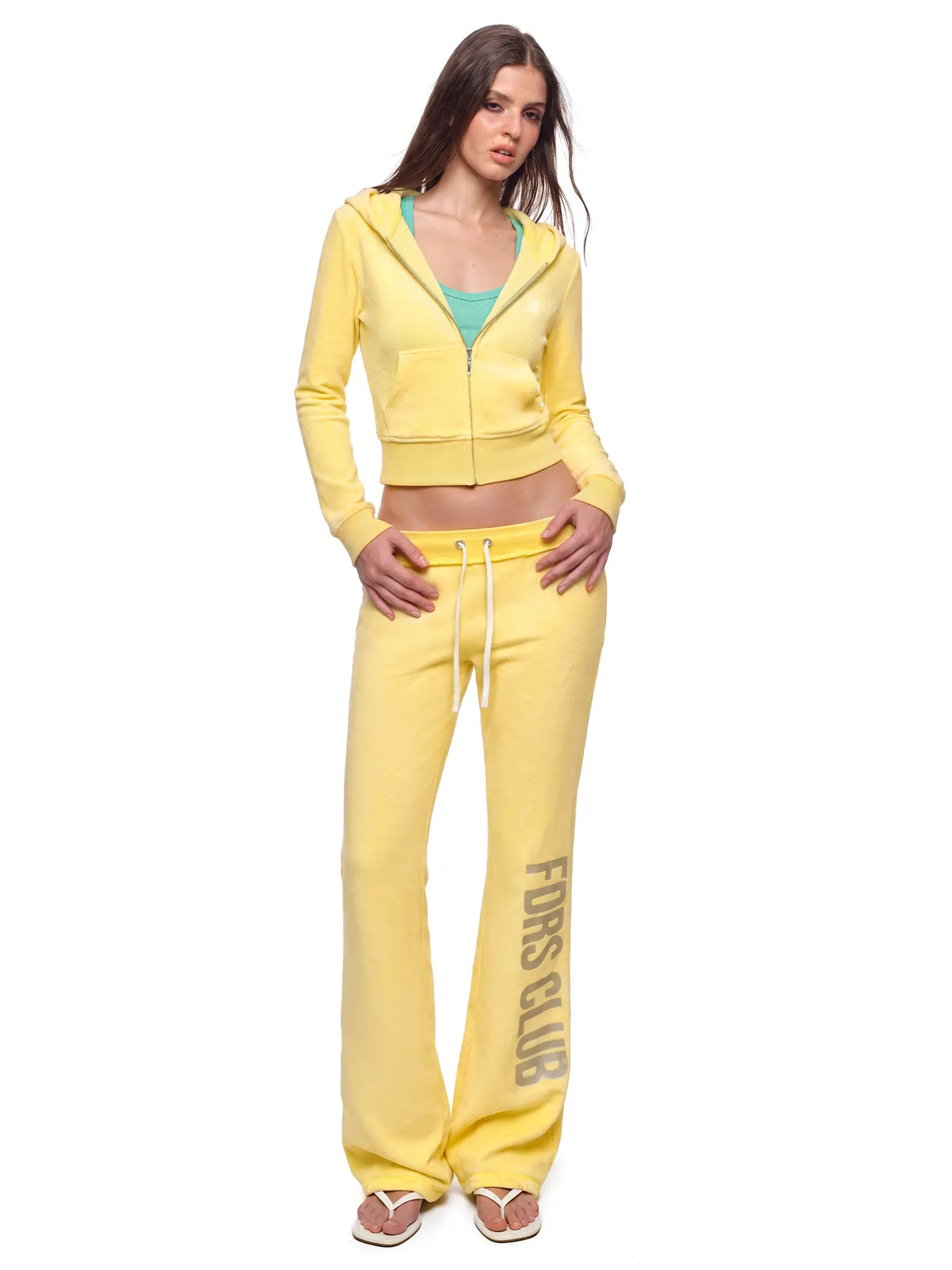 FDR Women's Candy Color Long Sleeve Top, Tank Top, and Low Rise Flare Pants Set - Fitted Y2K Casual Three-Piece Ensemble