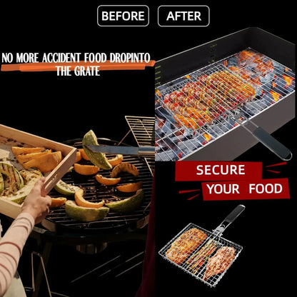 Rectangular Carbon Steel Outdoor BBQ Grill Rack - Spacious Single Sheet with Handle, Durable Barbecue Utensils for Home and Festive Use