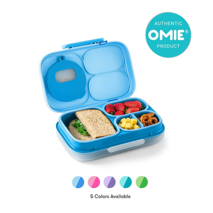 Omiebox Lite Plastic Bento Box for Cold Lunches - Includes Cooling Pack, Treasure Pocket, and Meal Prep Snack Containers - Ideal for Back to School