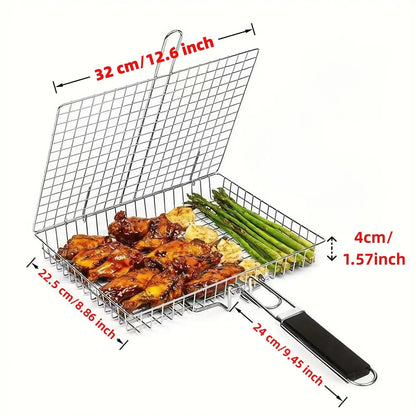 Rectangular Carbon Steel Outdoor BBQ Grill Rack - Spacious Single Sheet with Handle, Durable Barbecue Utensils for Home and Festive Use