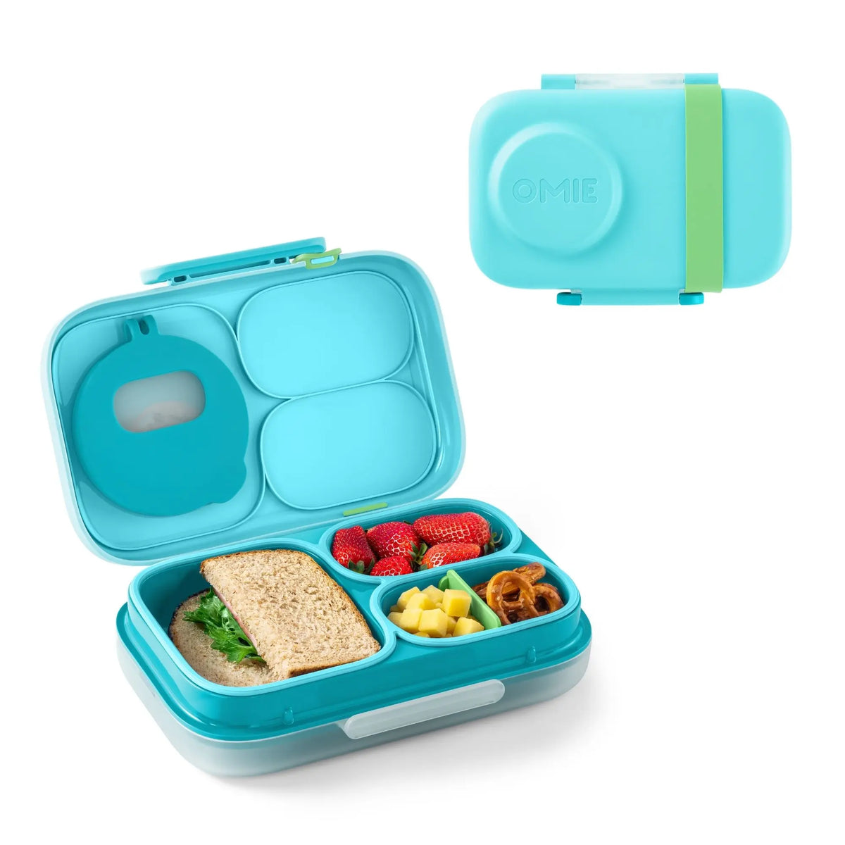 Omiebox Lite Plastic Bento Box for Cold Lunches - Includes Cooling Pack, Treasure Pocket, and Meal Prep Snack Containers - Ideal for Back to School