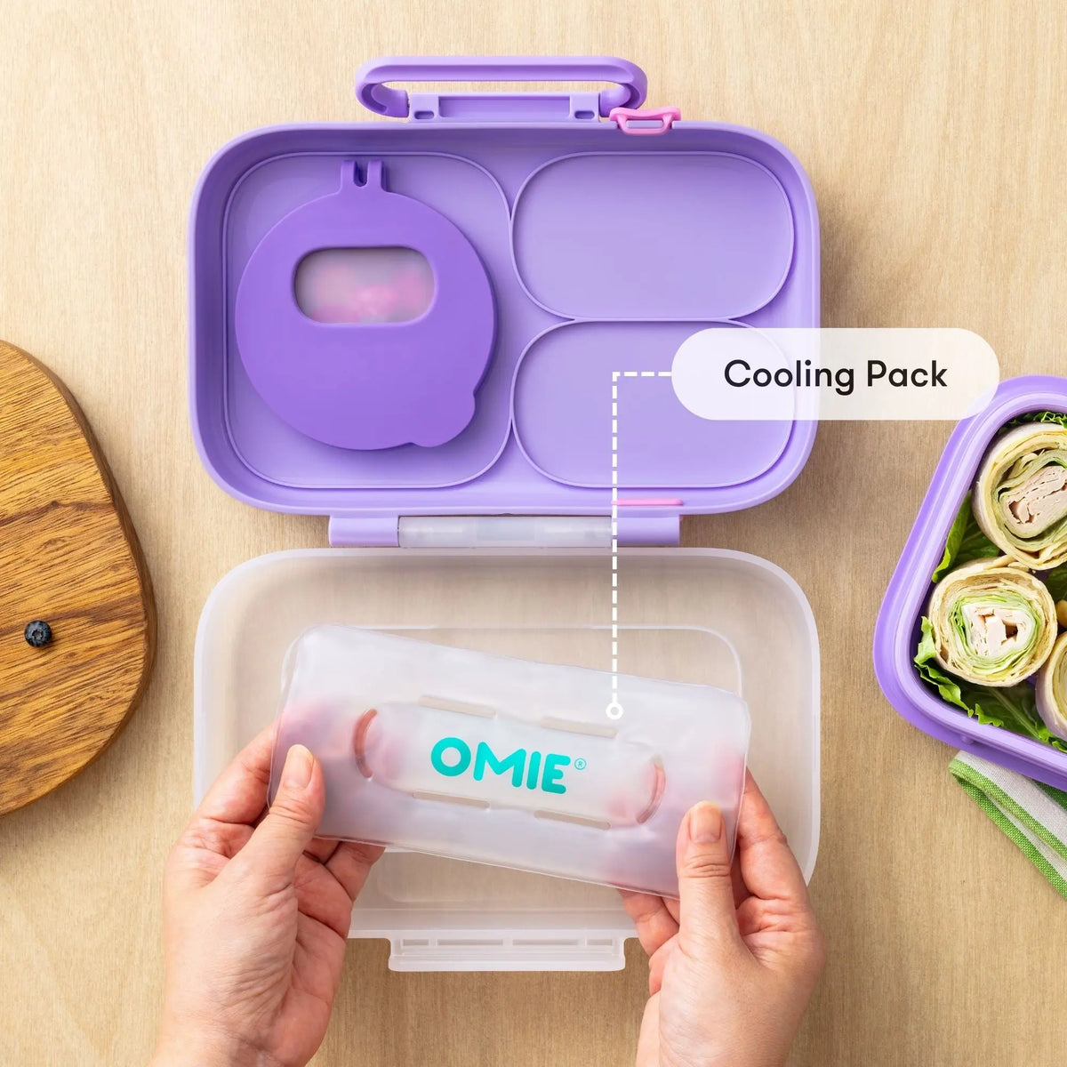 Omiebox Lite Plastic Bento Box for Cold Lunches - Includes Cooling Pack, Treasure Pocket, and Meal Prep Snack Containers - Ideal for Back to School