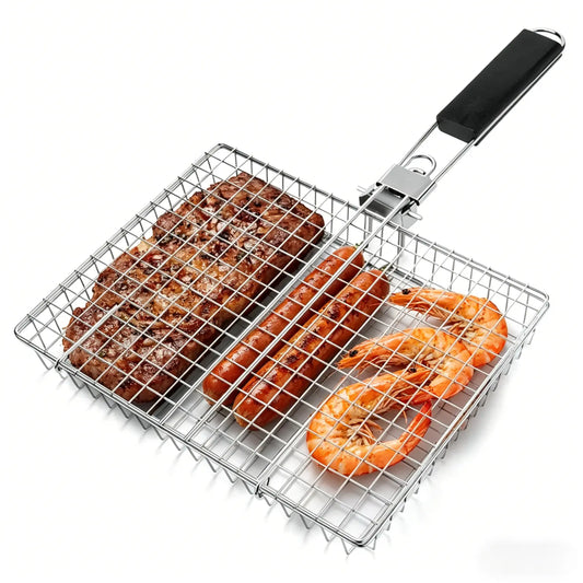 Rectangular Carbon Steel Outdoor BBQ Grill Rack - Spacious Single Sheet with Handle, Durable Barbecue Utensils for Home and Festive Use