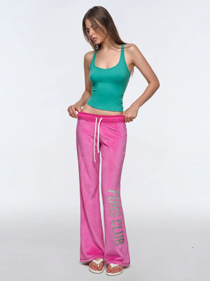 FDR Women's Candy Color Long Sleeve Top, Tank Top, and Low Rise Flare Pants Set - Fitted Y2K Casual Three-Piece Ensemble