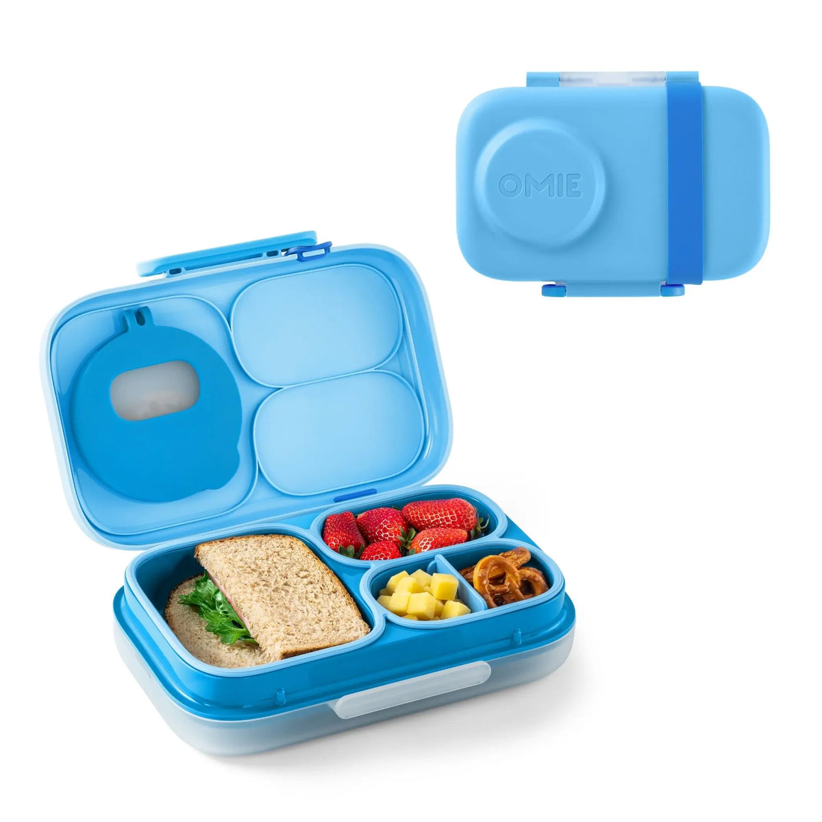 Omiebox Lite Plastic Bento Box for Cold Lunches - Includes Cooling Pack, Treasure Pocket, and Meal Prep Snack Containers - Ideal for Back to School