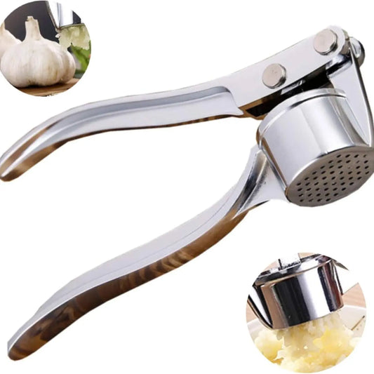 Stainless Steel 5-in-1 Garlic Press Multi-Tool - Durable and Easy-to-Clean Kitchen Utensil with Mincer, Crusher, Bottle Opener, Pit Remover, Ideal for Home Use and Gift Options