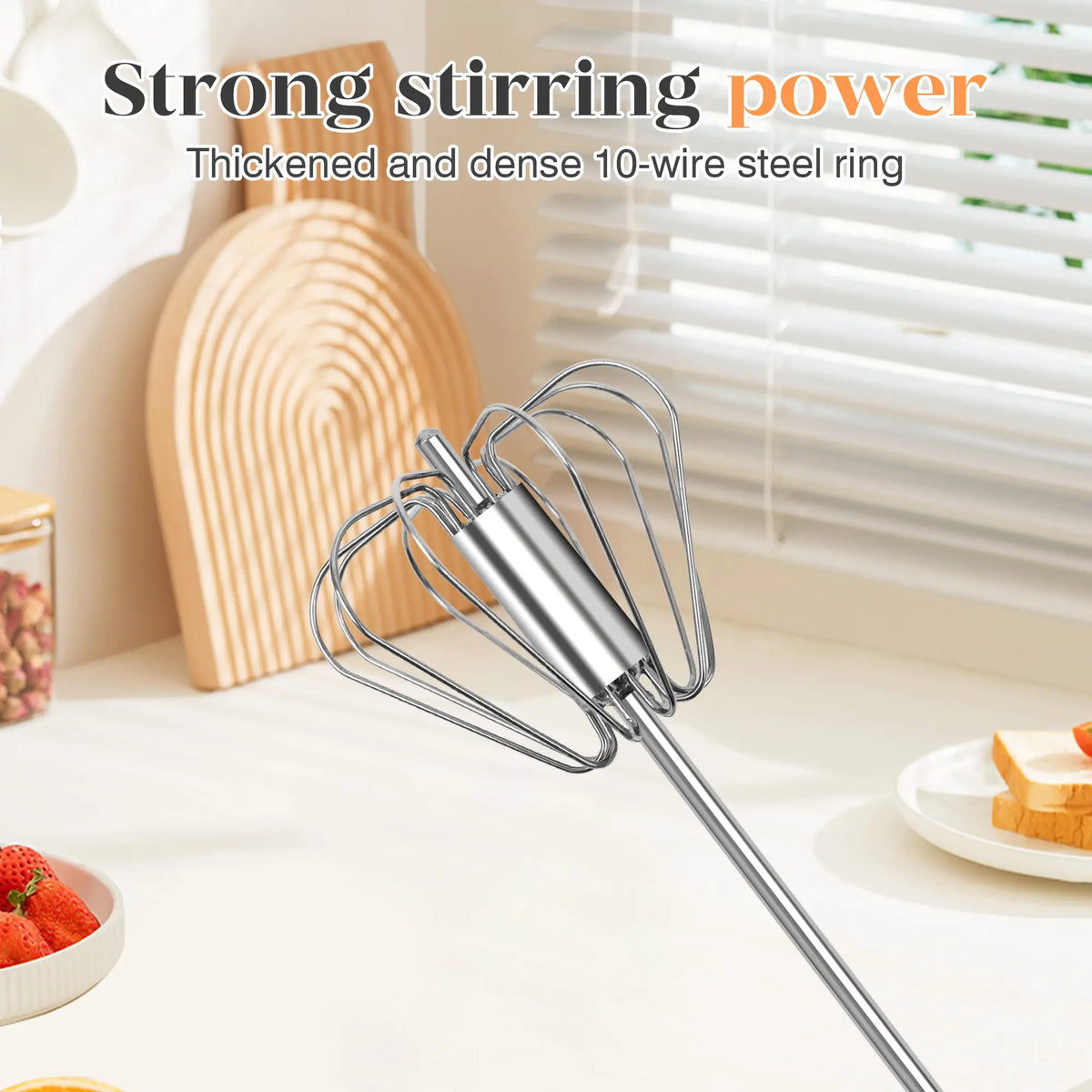 Stainless Steel Hand-Push Rotary Whisk - Food-Grade, Rust-Resistant, Durable Riveted Design for Versatile Cooking, Blending, Whisking, Beating, and Stirring - Easy to Clean