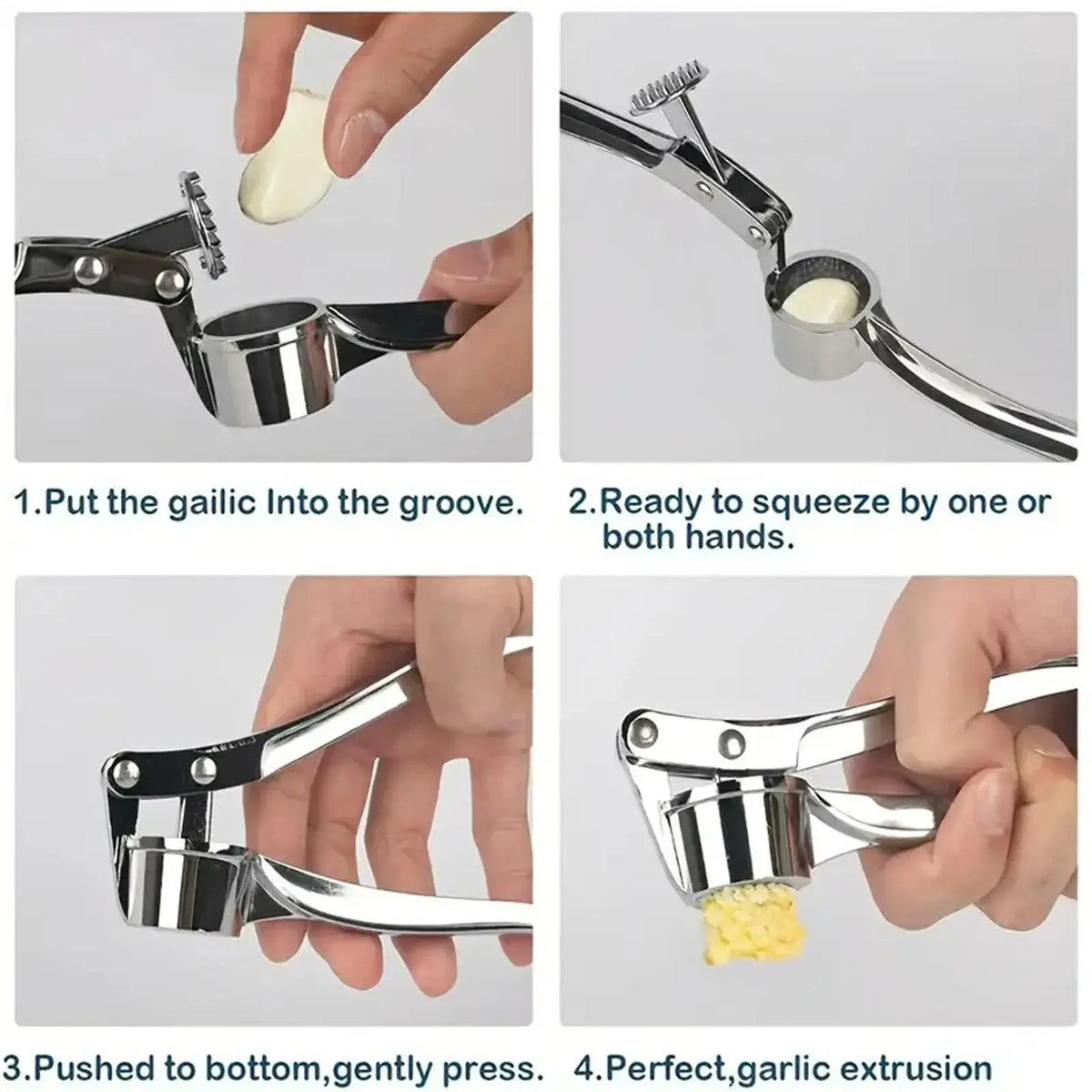 Stainless Steel 5-in-1 Garlic Press Multi-Tool - Durable and Easy-to-Clean Kitchen Utensil with Mincer, Crusher, Bottle Opener, Pit Remover, Ideal for Home Use and Gift Options