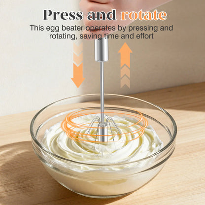 Stainless Steel Hand-Push Rotary Whisk - Food-Grade, Rust-Resistant, Durable Riveted Design for Versatile Cooking, Blending, Whisking, Beating, and Stirring - Easy to Clean