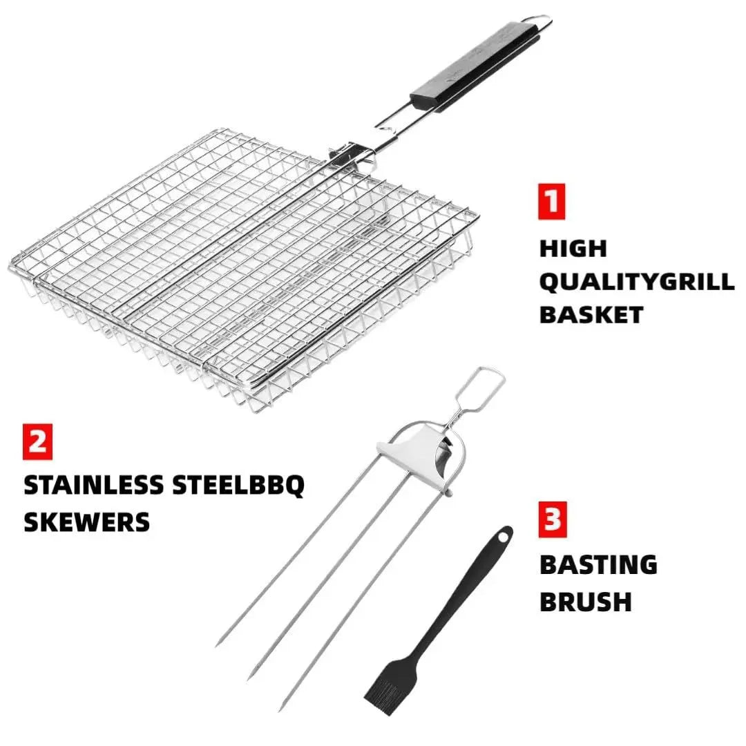Rectangular Carbon Steel Outdoor BBQ Grill Rack - Spacious Single Sheet with Handle, Durable Barbecue Utensils for Home and Festive Use
