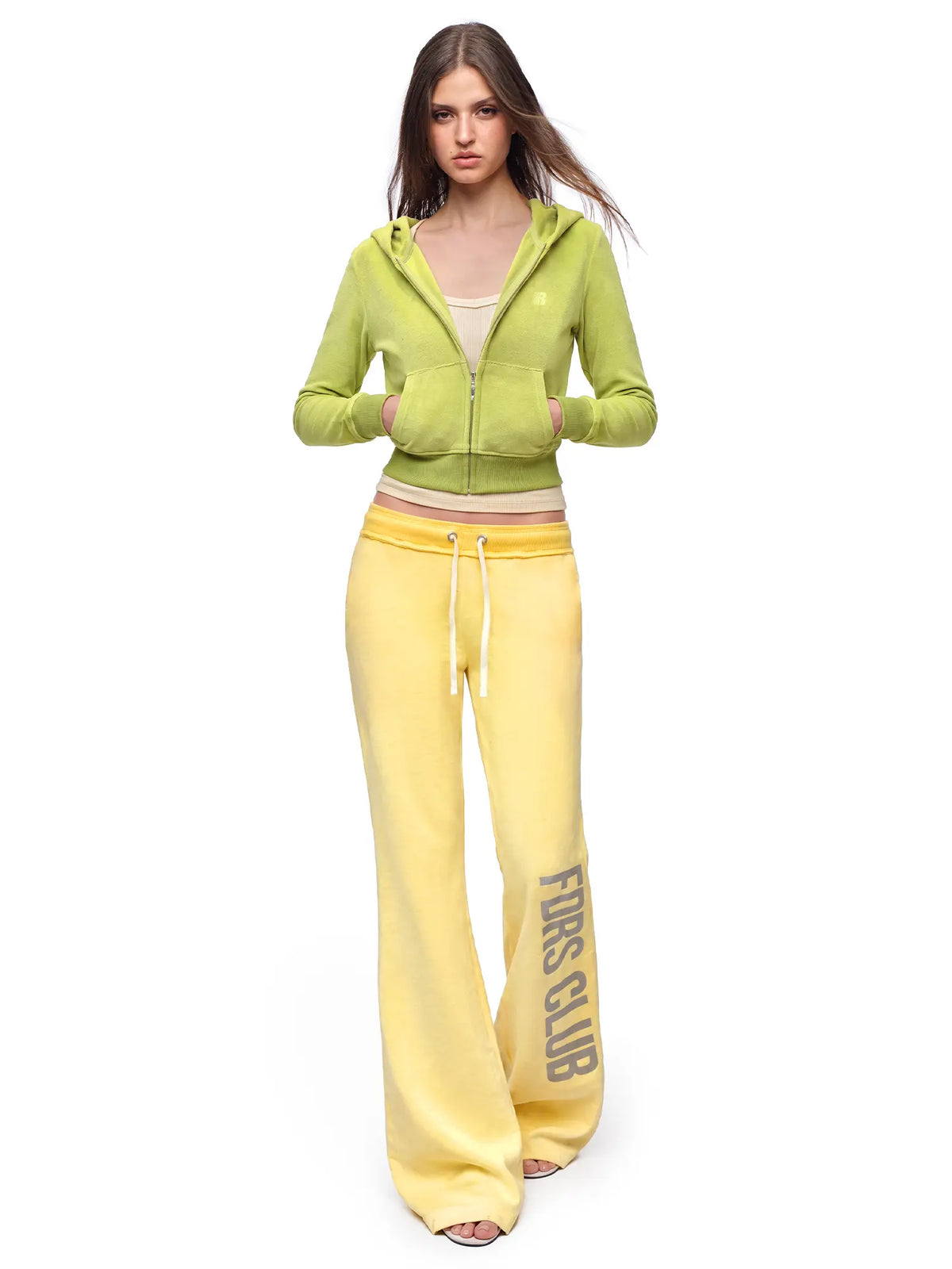 FDR Women's Candy Color Long Sleeve Top, Tank Top, and Low Rise Flare Pants Set - Fitted Y2K Casual Three-Piece Ensemble