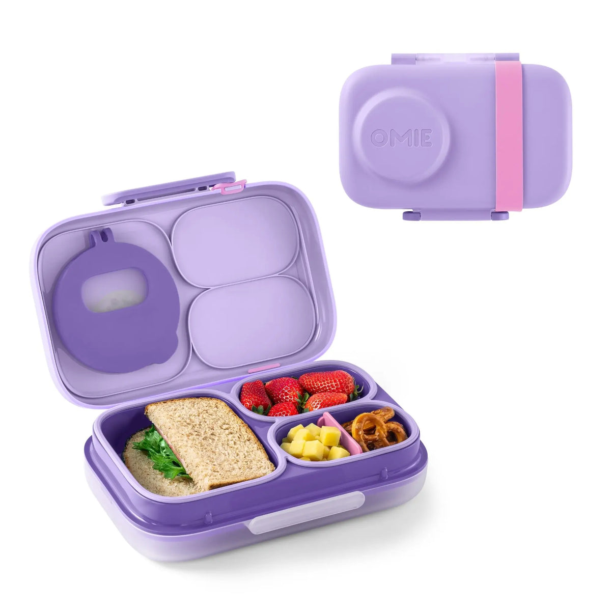 Omiebox Lite Plastic Bento Box for Cold Lunches - Includes Cooling Pack, Treasure Pocket, and Meal Prep Snack Containers - Ideal for Back to School