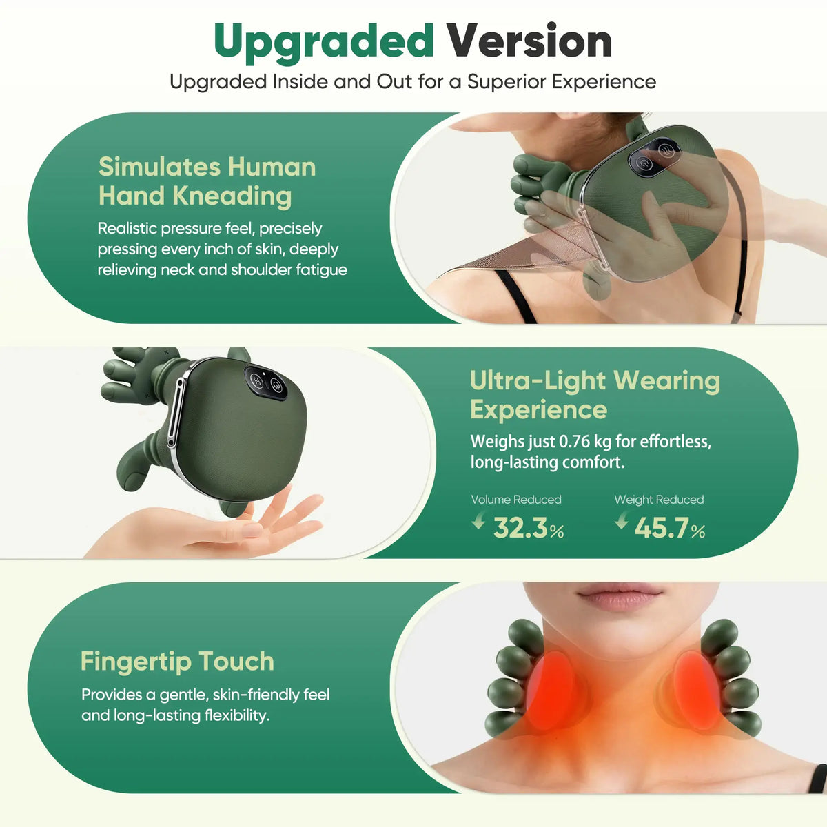 Advanced Brushless Motor Neck and Back Massager - Wireless Portable 3D Deep Tissue Kneading with Bionic Heating for Pain Relief - Ideal Gift for Legs, Neck, and Back Relaxation